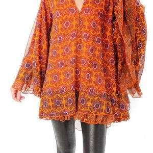 FREE PEOPLE Gabi Tunic Orange/Blue Print  Tunic S